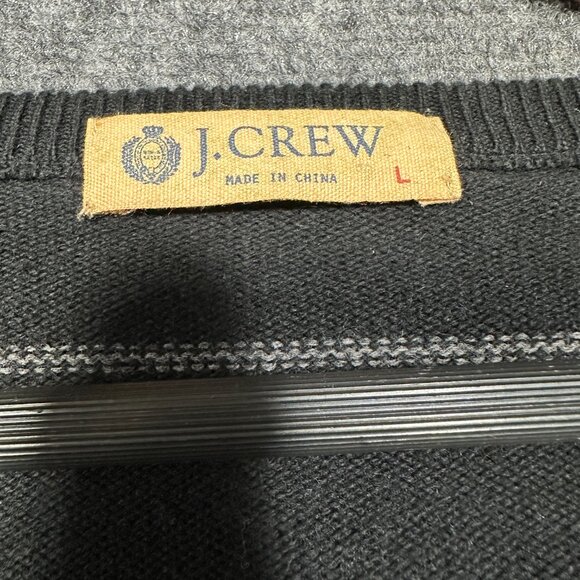 J Crew Sweater Mens Large Cotton Cashmere Black Gray Stripe V Neck Long Sleeve - Picture 4 of 7